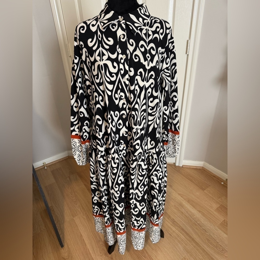 GRACIA Tiered Belted Paisley Print Bishop Sleeve Midi Dress Size Medium NWT - Picture 4 of 8
